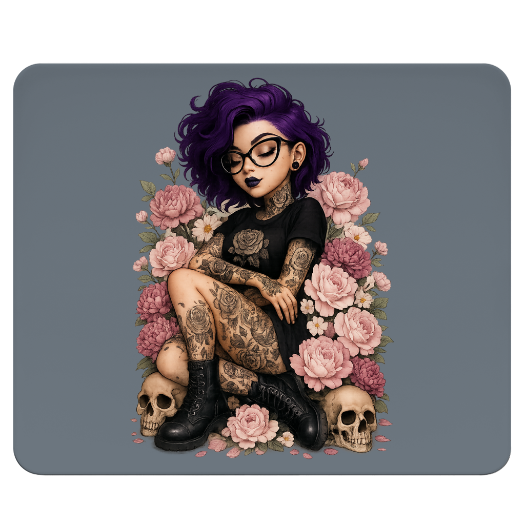 Mousepad Tattoofrau auf Blumen
