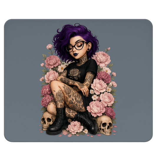 Mousepad Tattoofrau auf Blumen