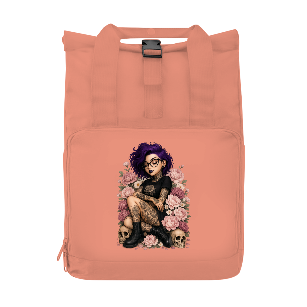 Rucksack mit Seitentasche Tattoofrau auf Blumen