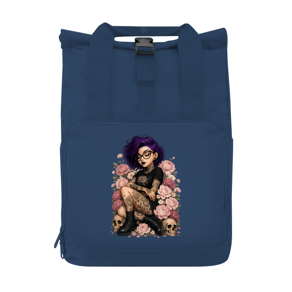 Rucksack mit Seitentasche Tattoofrau auf Blumen