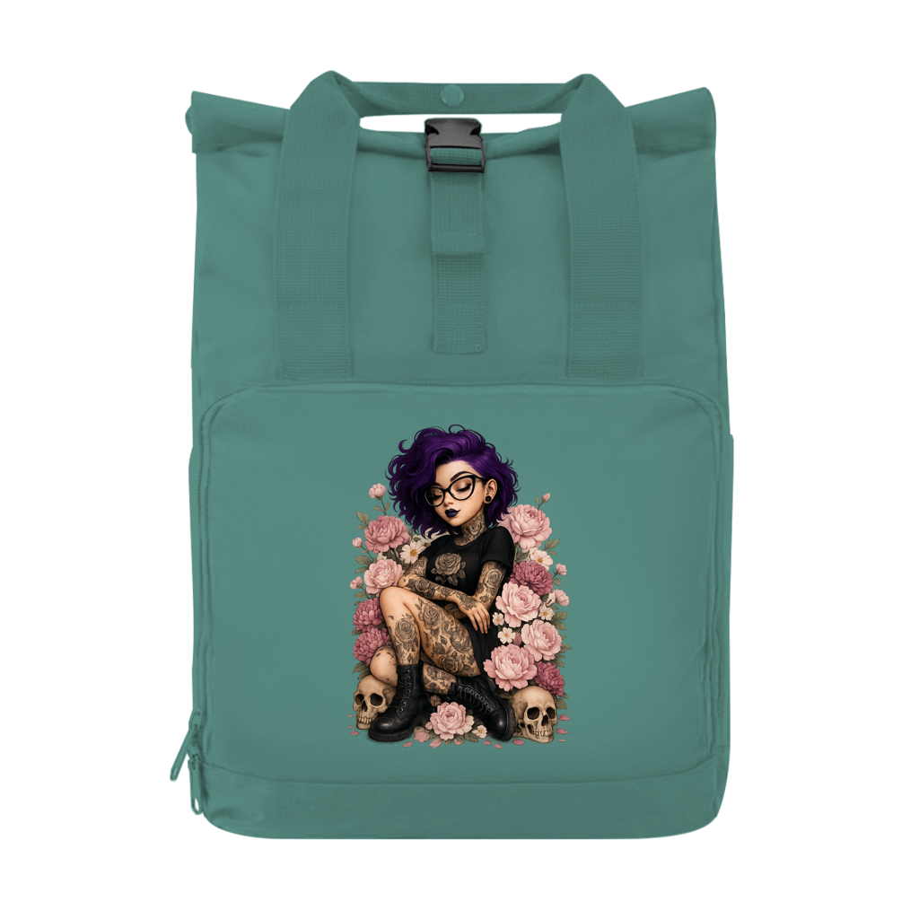 Rucksack mit Seitentasche Tattoofrau auf Blumen