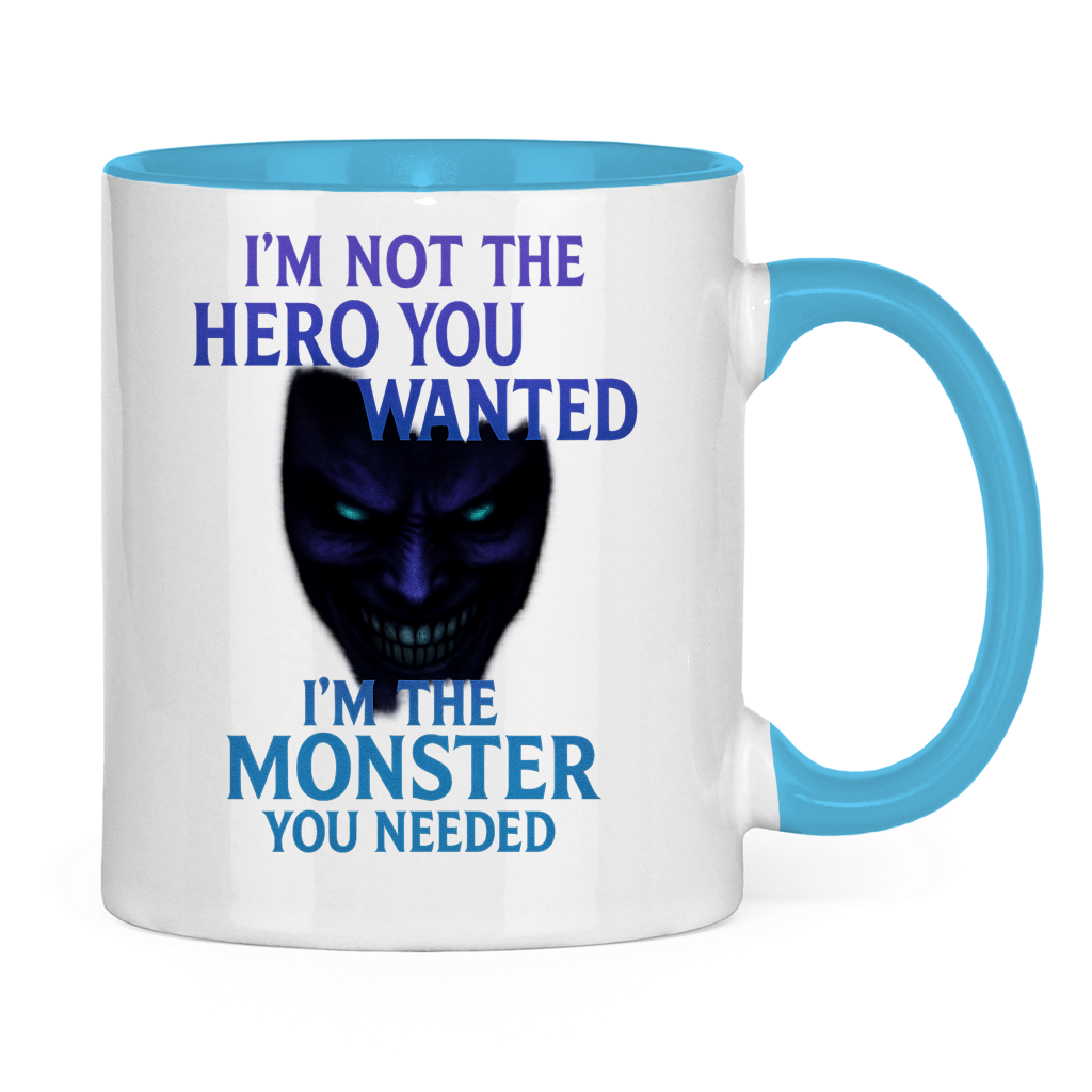 Tasse zweifarbig Spruch Englisch im not the Hero