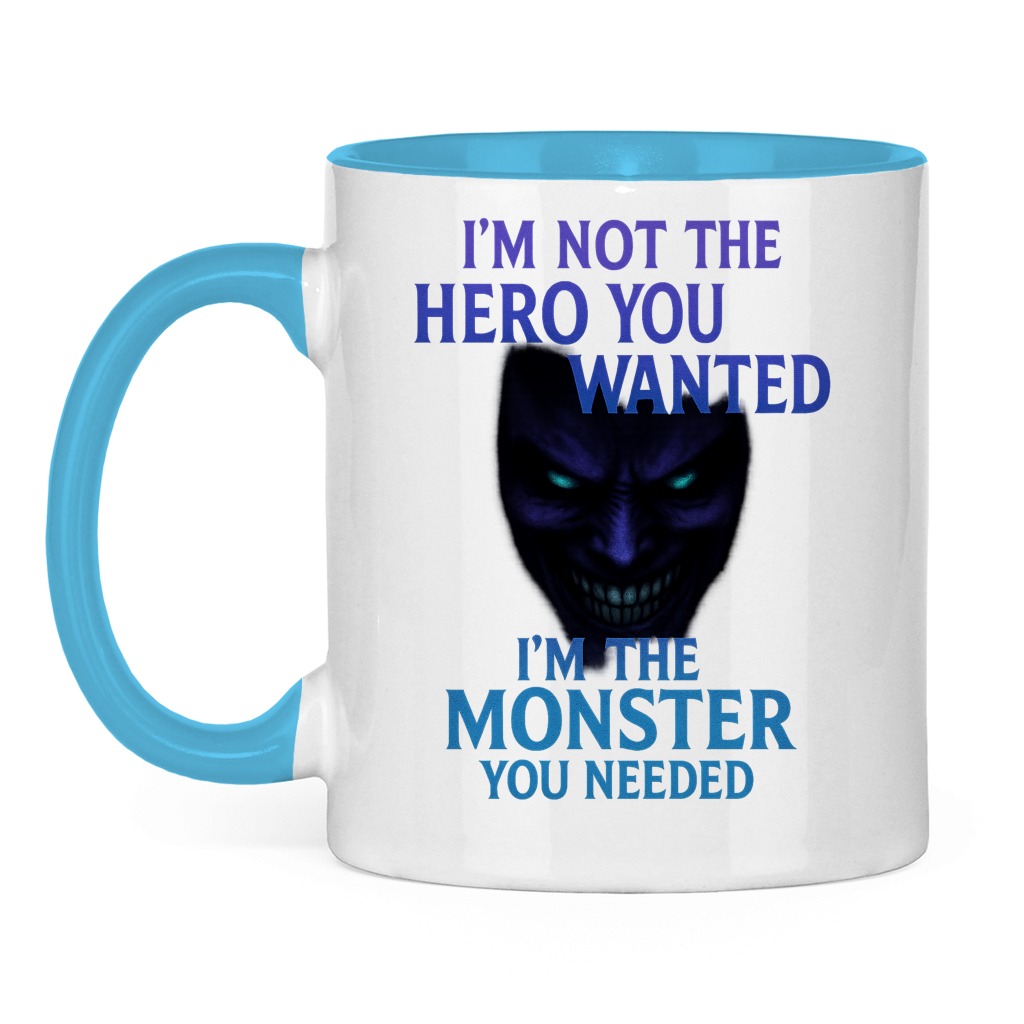 Tasse zweifarbig Spruch Englisch im not the Hero