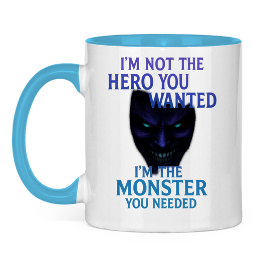 Tasse zweifarbig Spruch Englisch im not the Hero