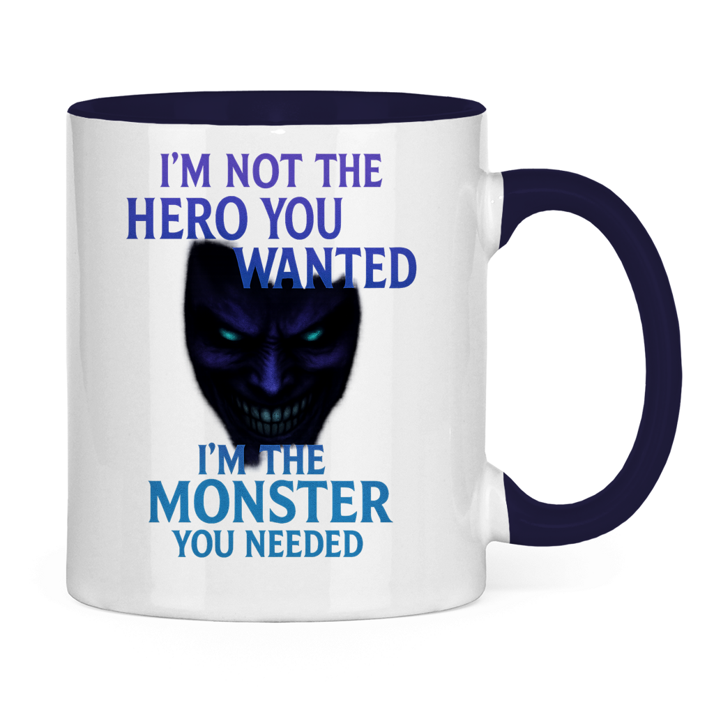 Tasse zweifarbig Spruch Englisch im not the Hero