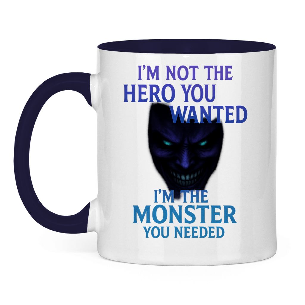 Tasse zweifarbig Spruch Englisch im not the Hero