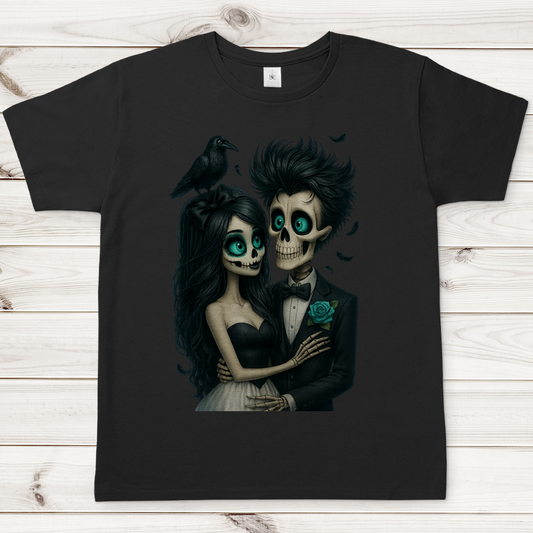 Herren T-Shirt Skelett Paar und Rabe
