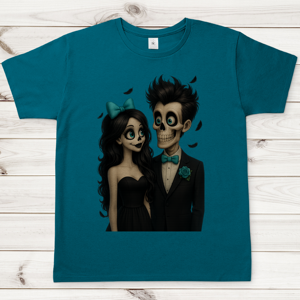Herren T-Shirt Skelett Paar Federregen