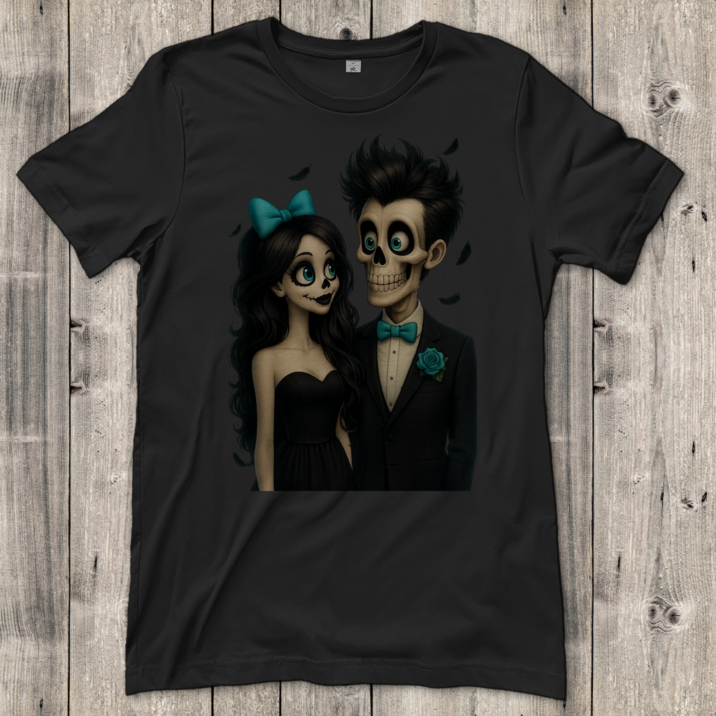 Damen T-Shirt Skelett Paar Federregen