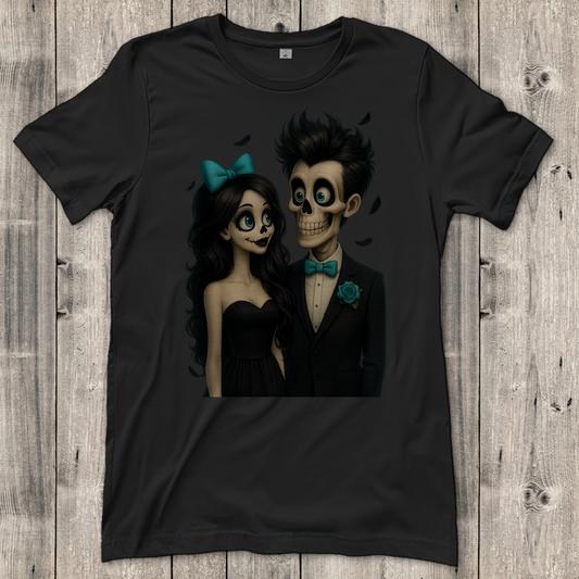 Damen T-Shirt Skelett Paar Federregen