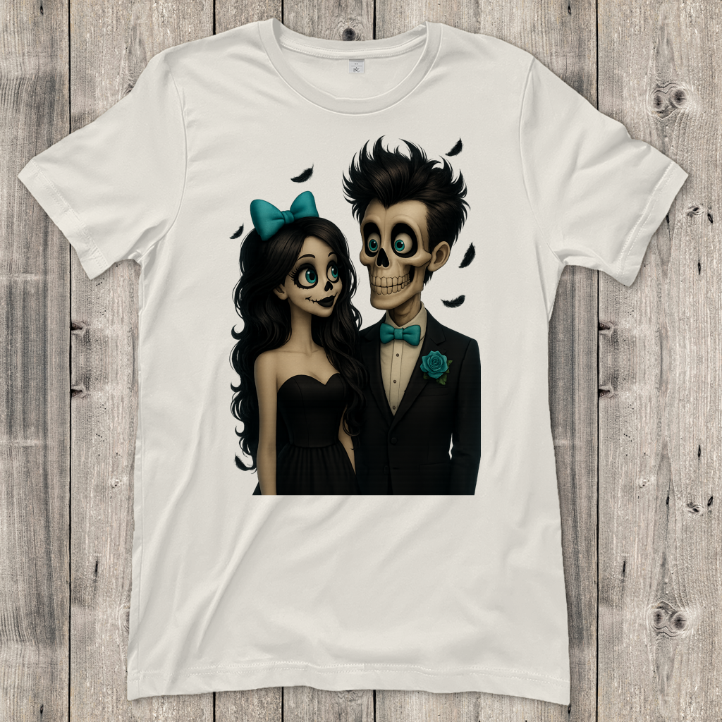 Damen T-Shirt Skelett Paar Federregen