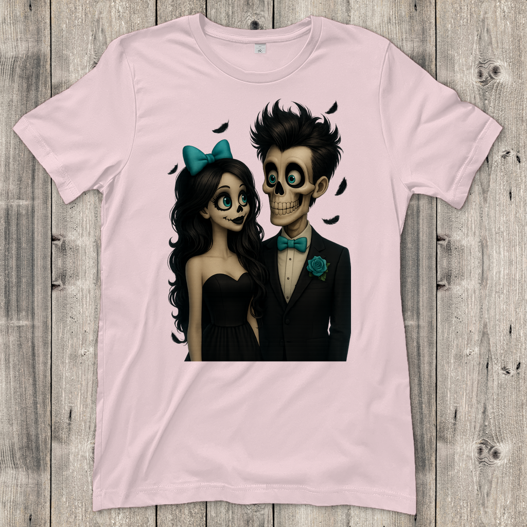Damen T-Shirt Skelett Paar Federregen