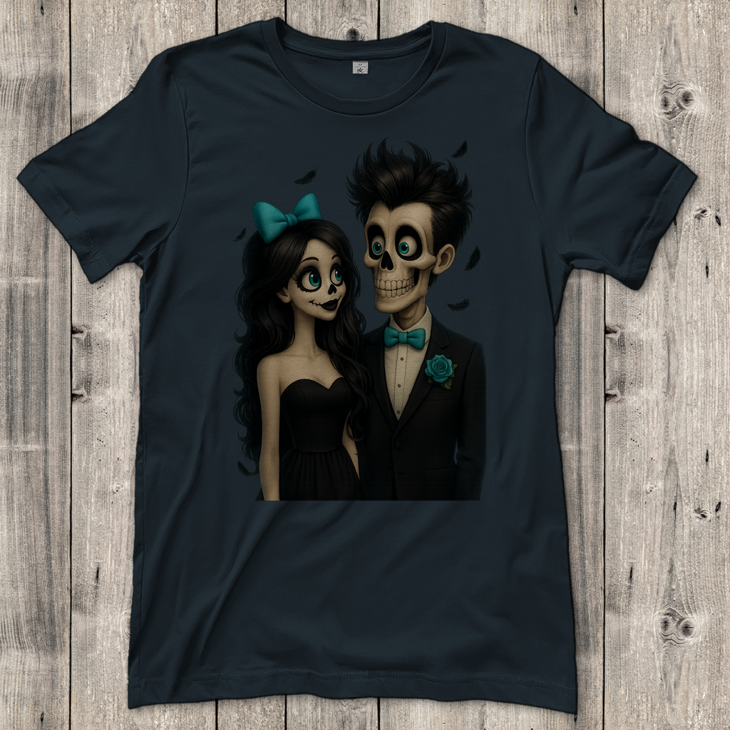 Damen T-Shirt Skelett Paar Federregen
