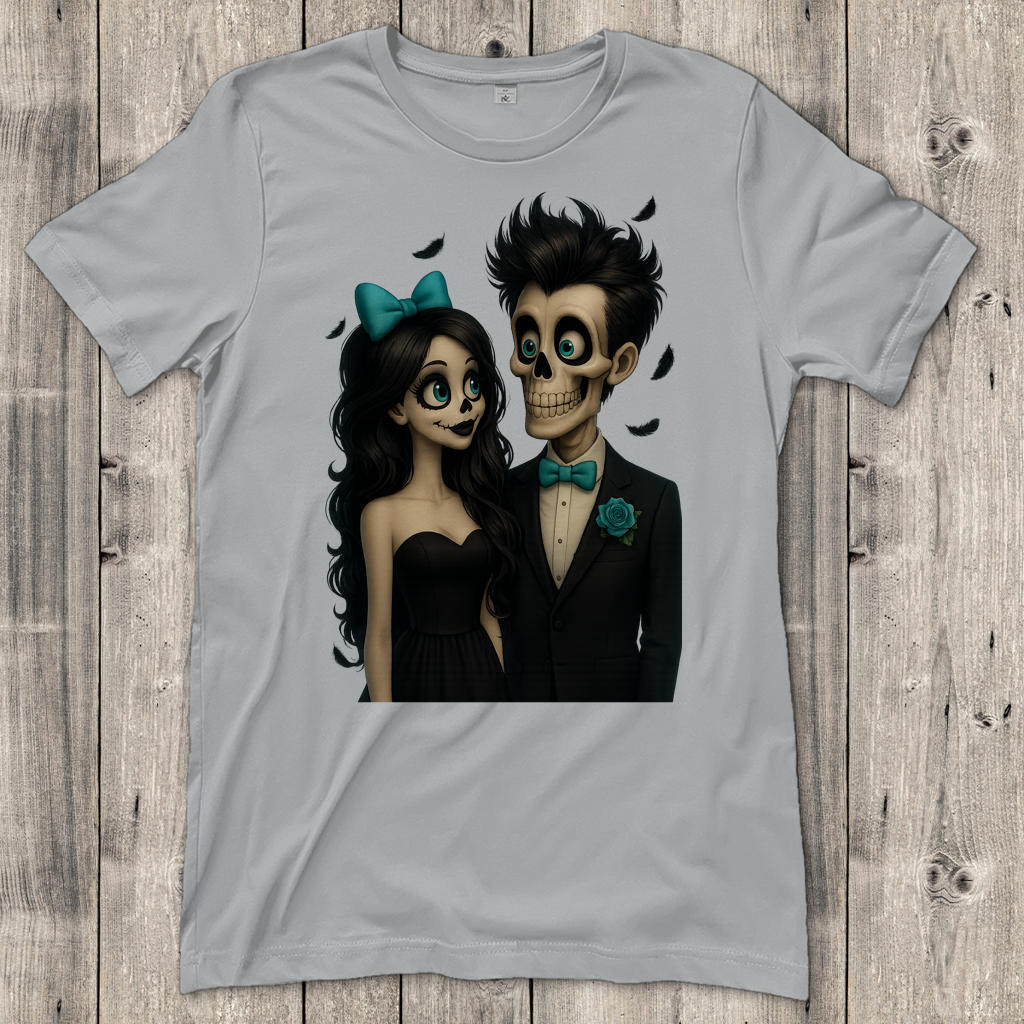 Damen T-Shirt Skelett Paar Federregen