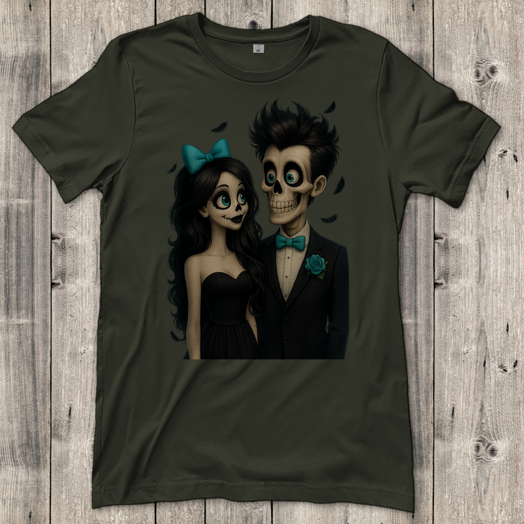 Damen T-Shirt Skelett Paar Federregen