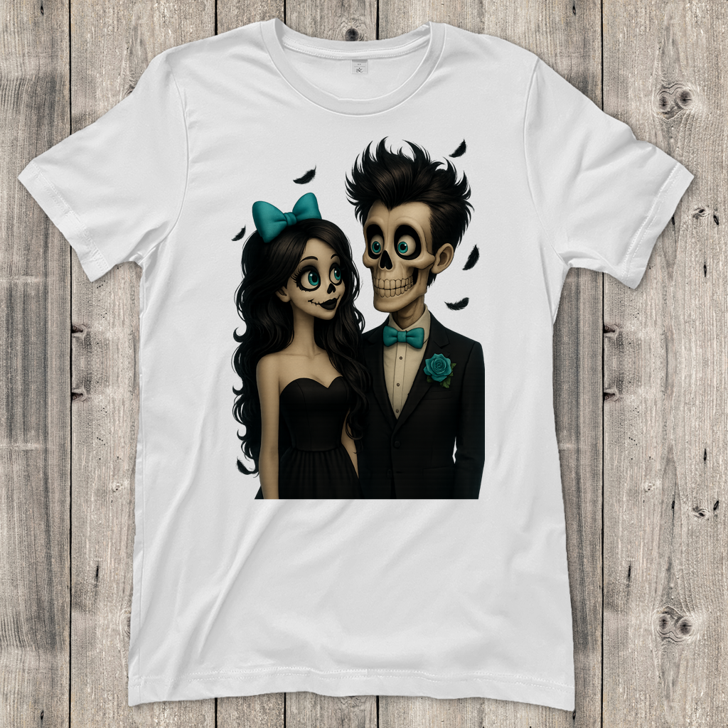 Damen T-Shirt Skelett Paar Federregen