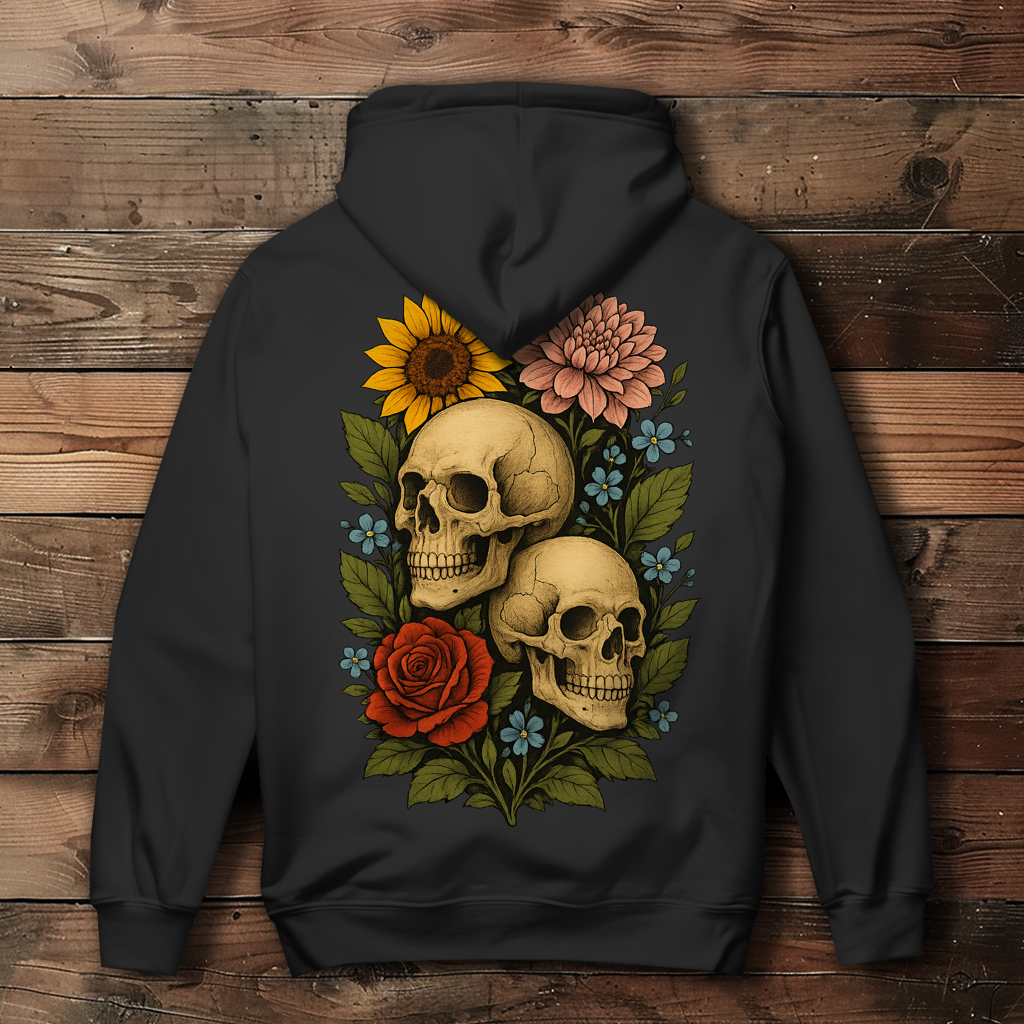 Damen Hoodie Schädel zwischen Blumen