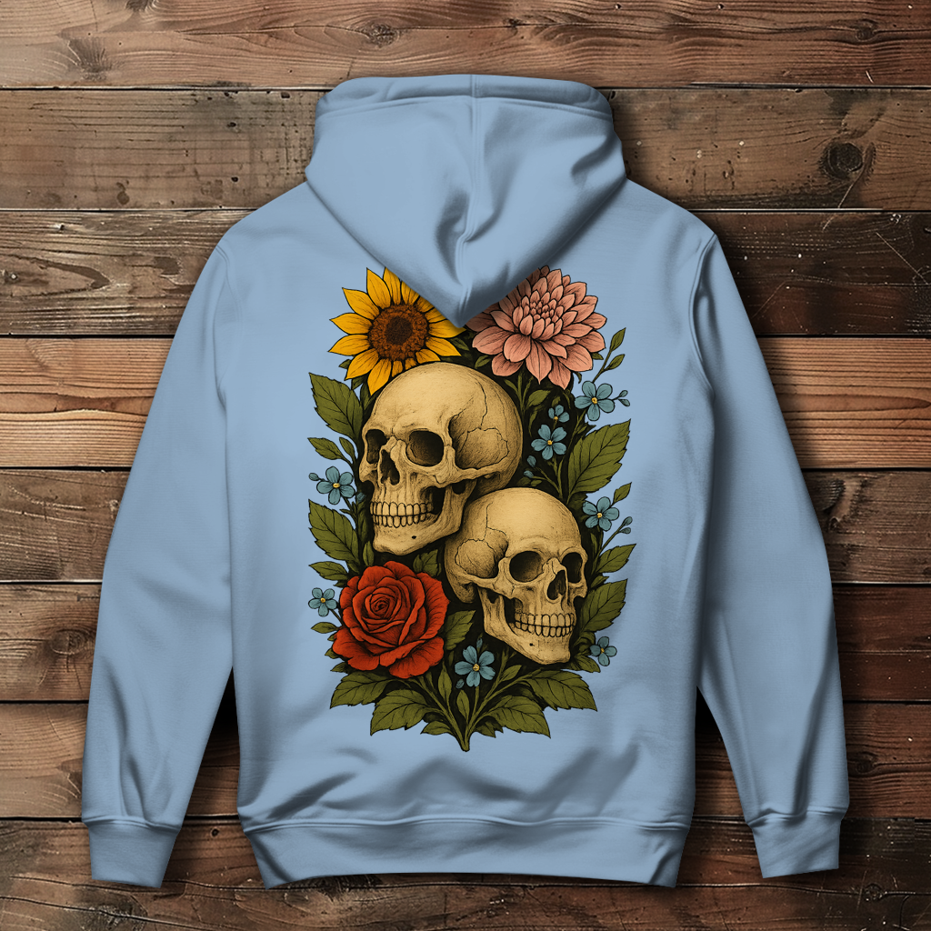Damen Hoodie Schädel zwischen Blumen