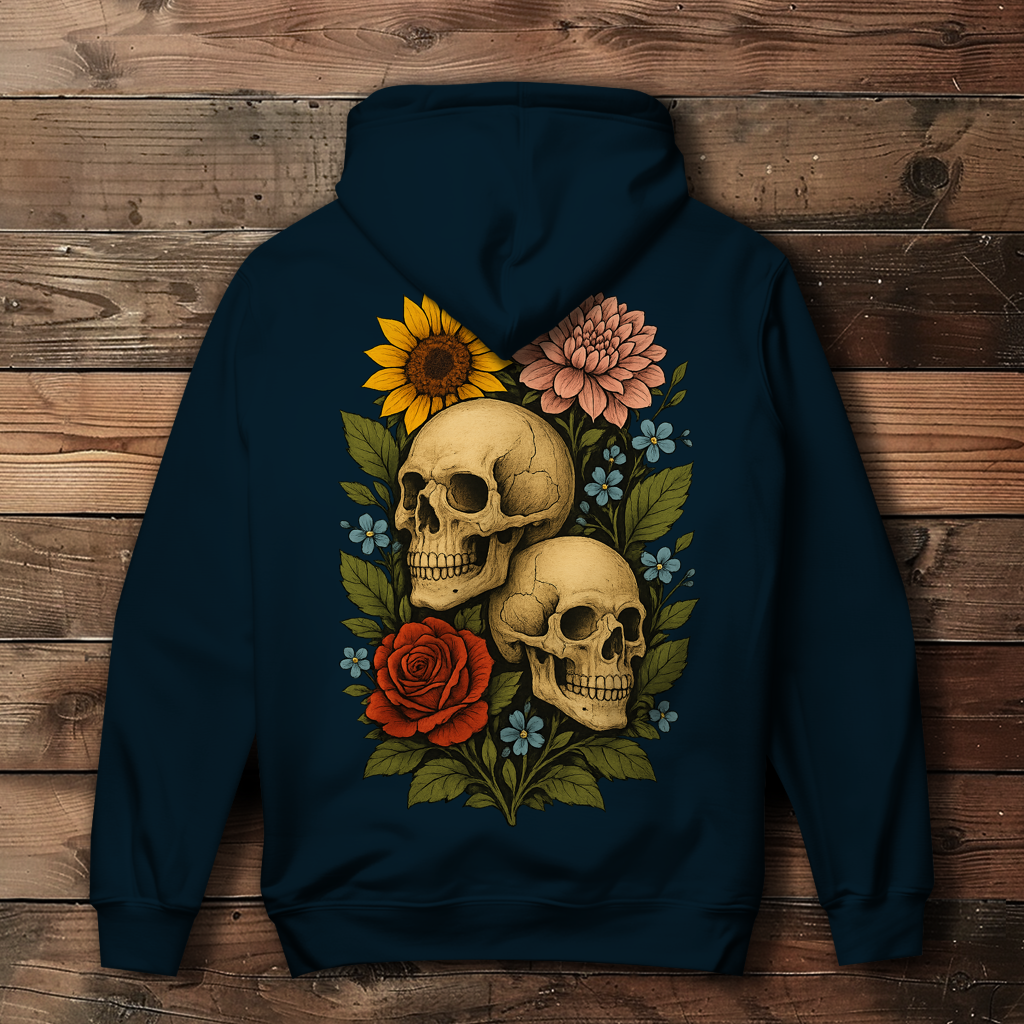 Damen Hoodie Schädel zwischen Blumen