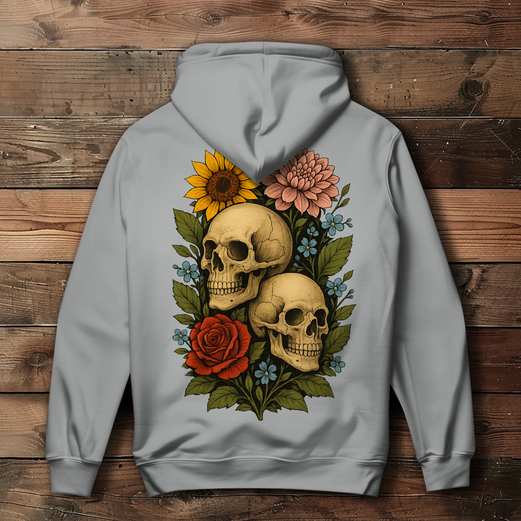Damen Hoodie Schädel zwischen Blumen