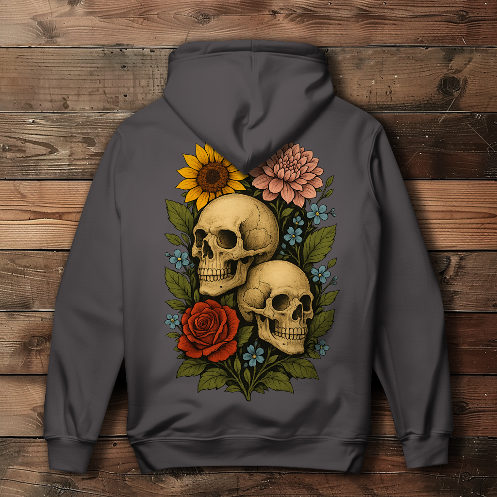 Damen Hoodie Schädel zwischen Blumen
