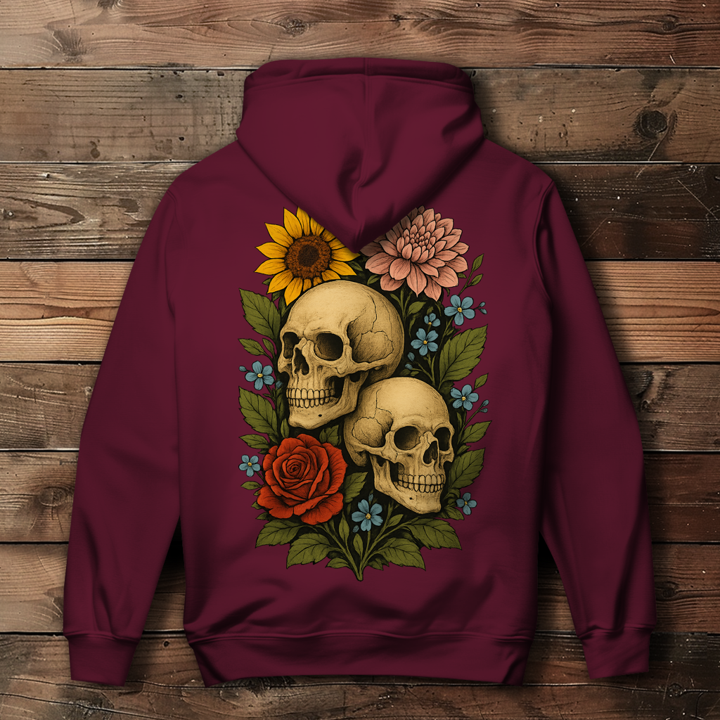 Damen Hoodie Schädel zwischen Blumen