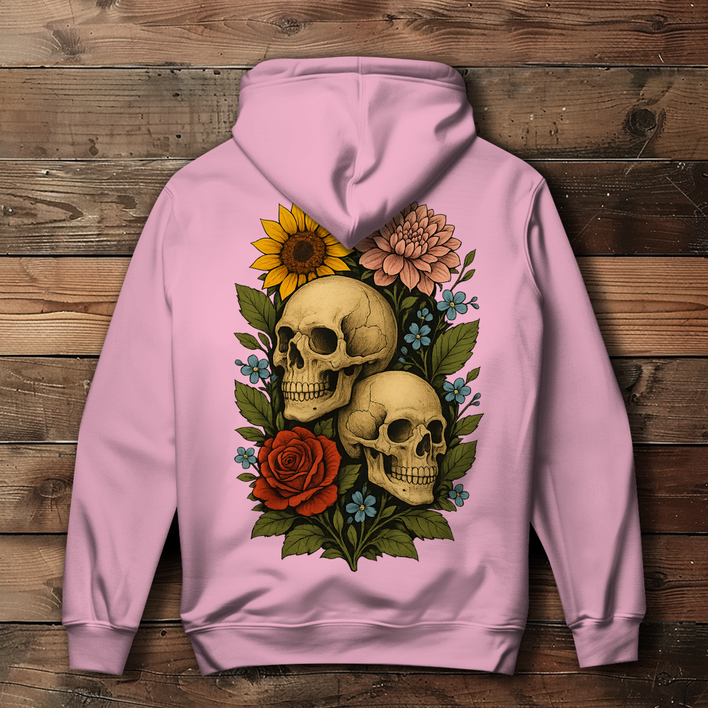 Damen Hoodie Schädel zwischen Blumen