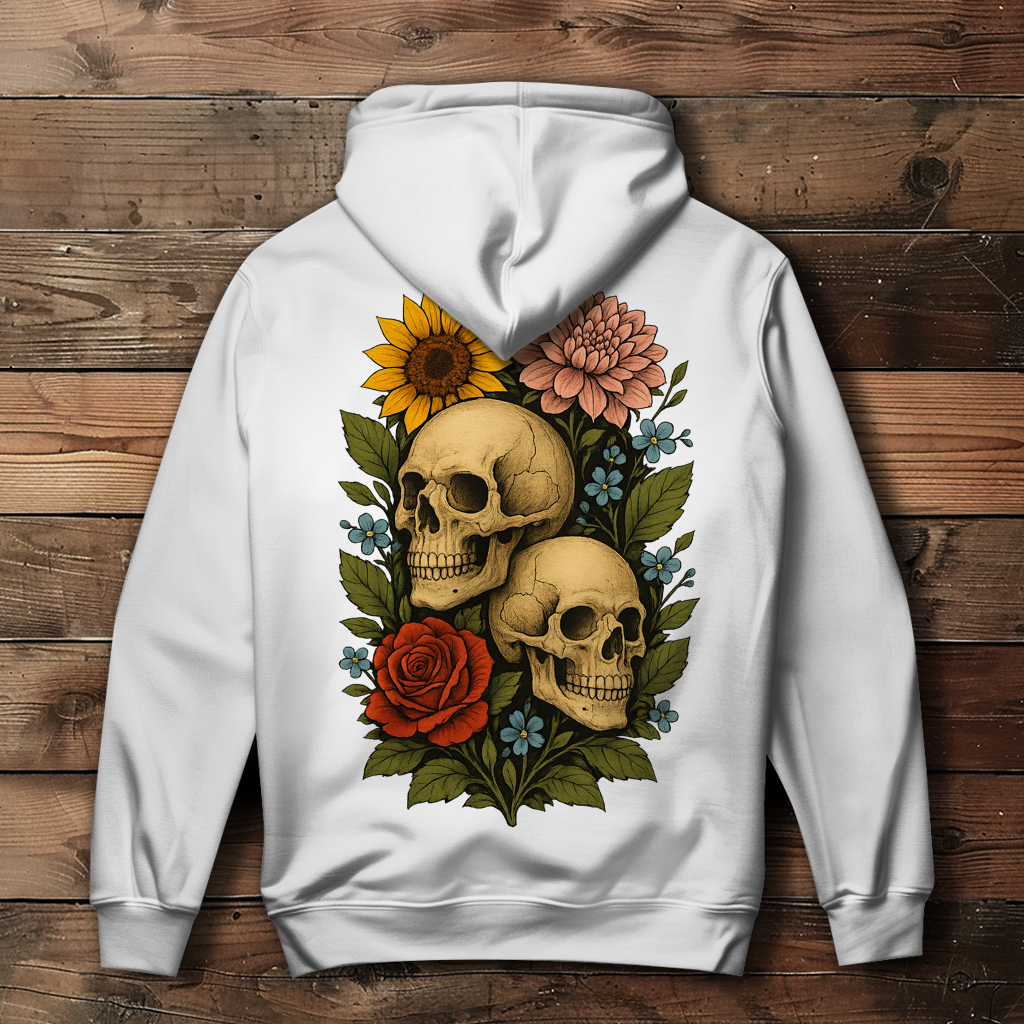 Damen Hoodie Schädel zwischen Blumen