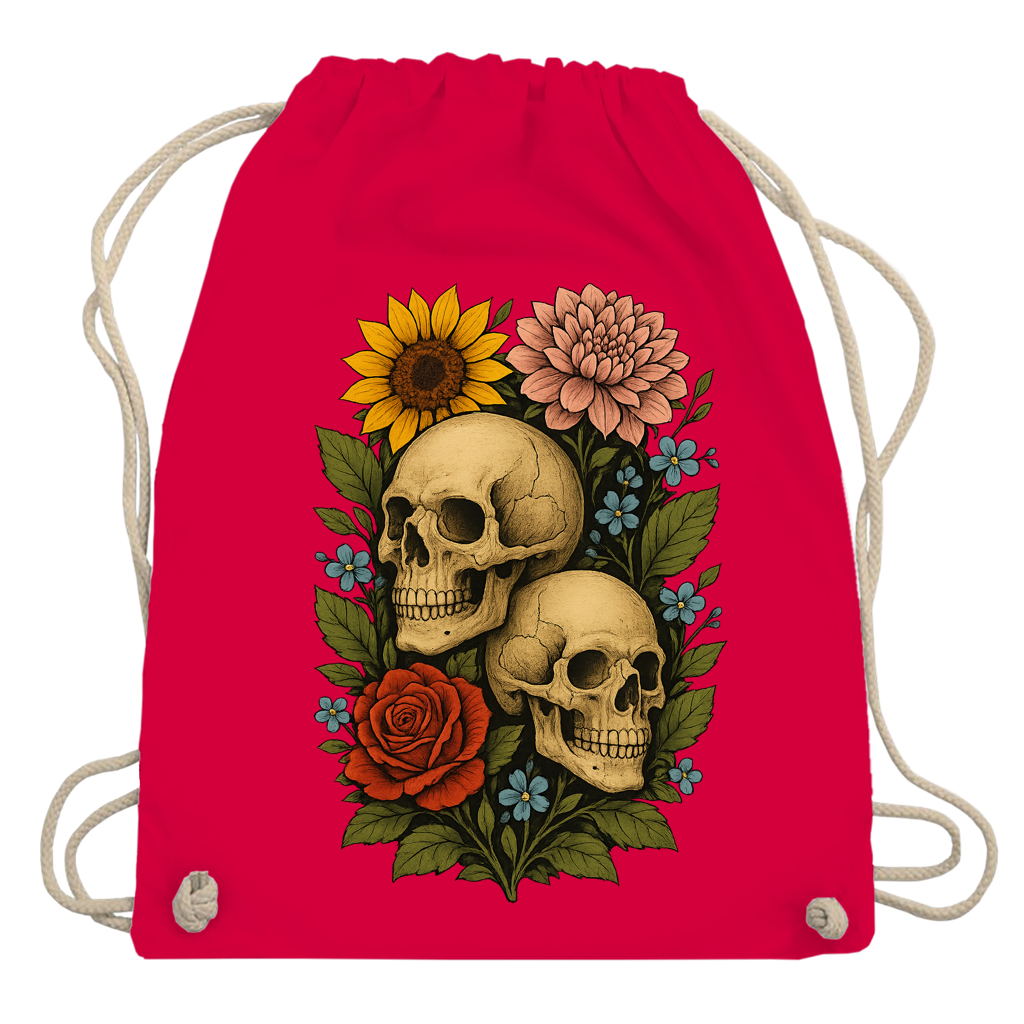 Turnbeutel Schädel zwischen Blumen