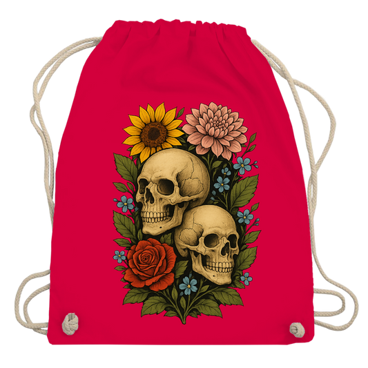 Turnbeutel Schädel zwischen Blumen