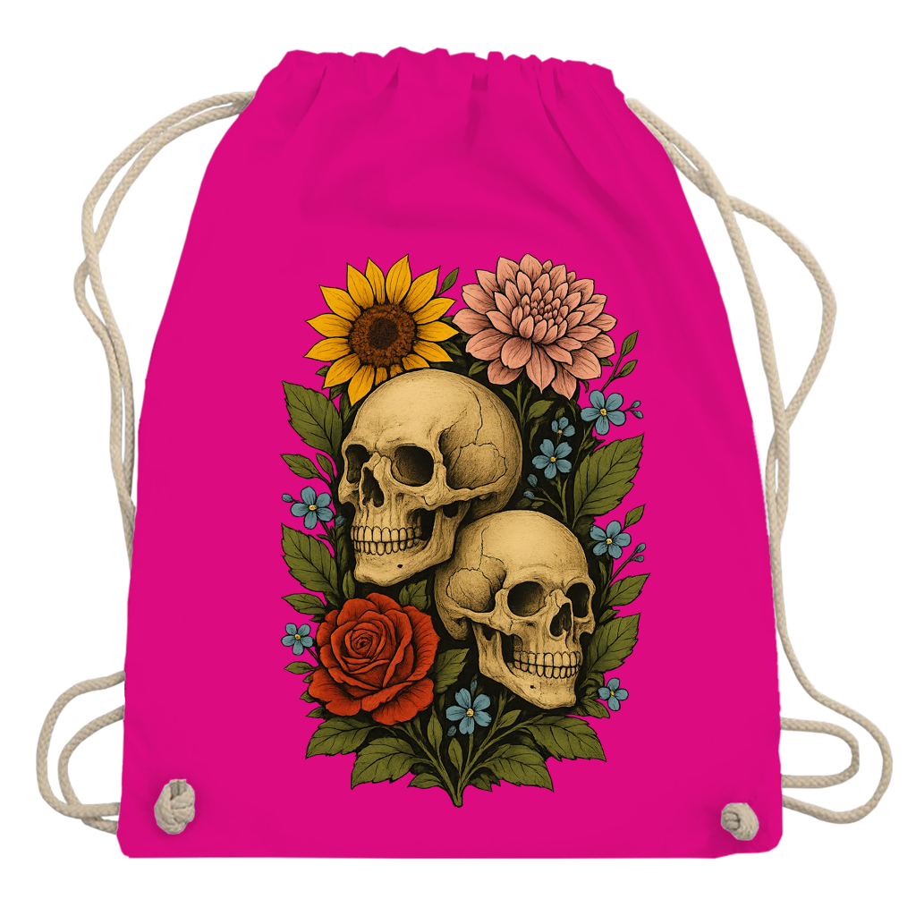 Turnbeutel Schädel zwischen Blumen