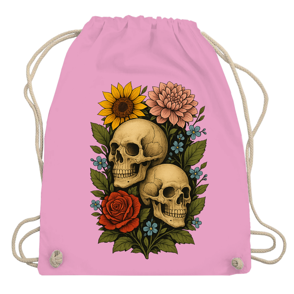 Turnbeutel Schädel zwischen Blumen