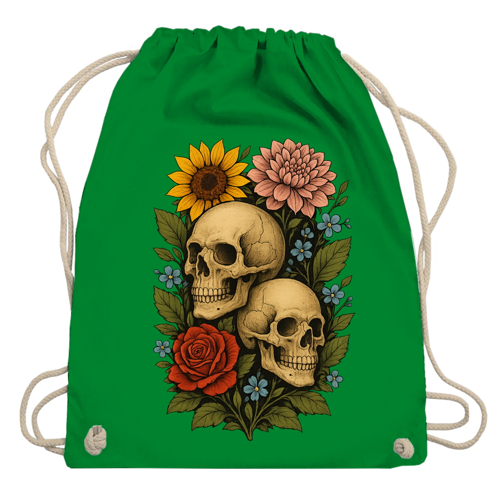 Turnbeutel Schädel zwischen Blumen