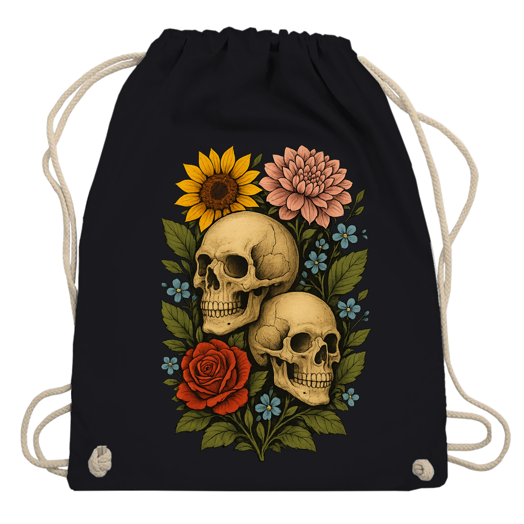 Turnbeutel Schädel zwischen Blumen