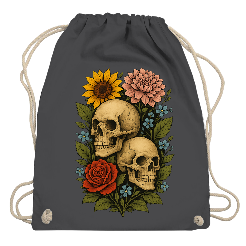 Turnbeutel Schädel zwischen Blumen