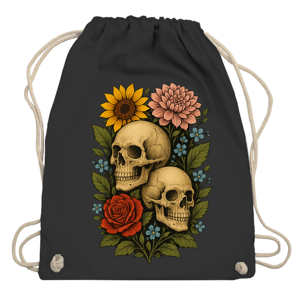 Turnbeutel Schädel zwischen Blumen