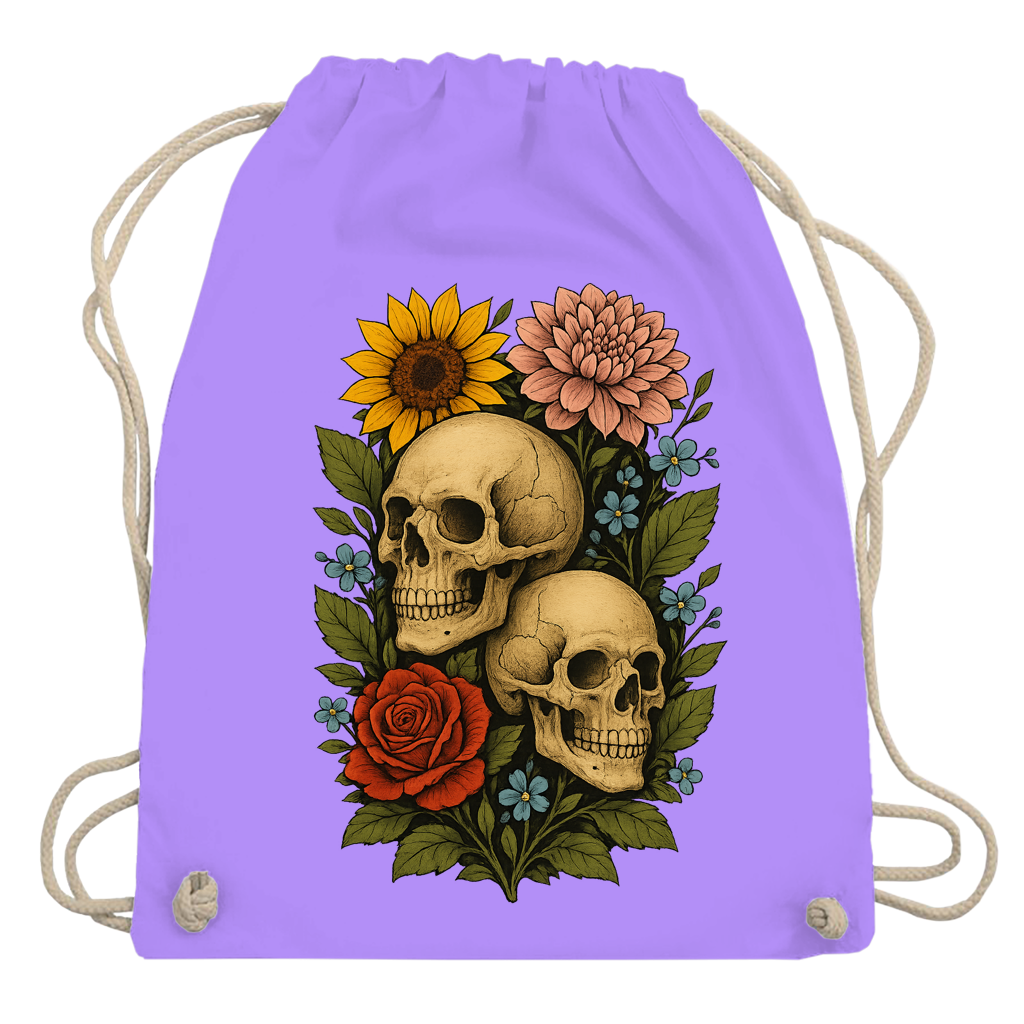 Turnbeutel Schädel zwischen Blumen