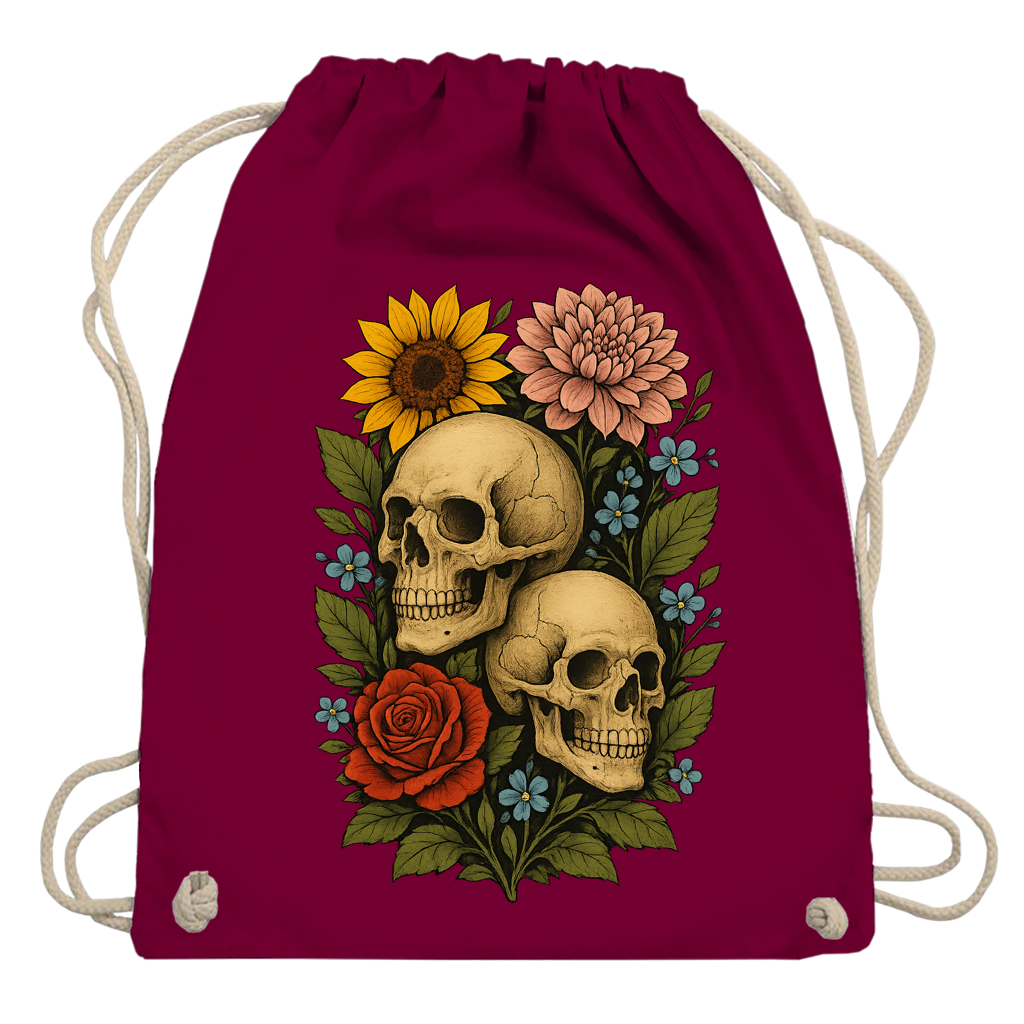 Turnbeutel Schädel zwischen Blumen