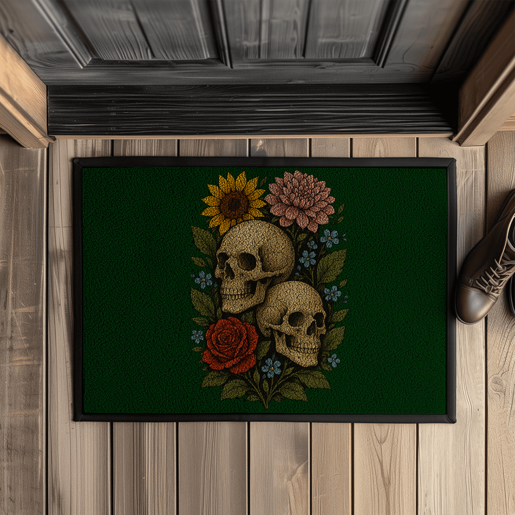 Fußmatte mit Gummirand Schädel zwischen Blumen