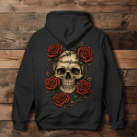 Damen Hoodie Schädel mit Stacheldraht und Rosen