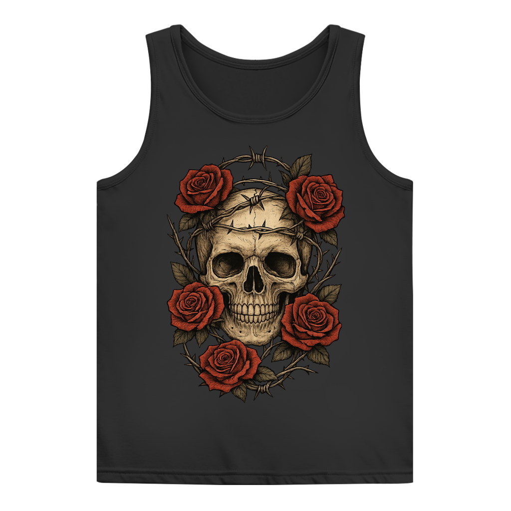 Damen Basic Tank Top Schädel mit Stacheldraht und Rosen