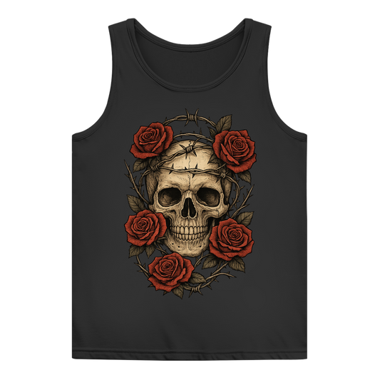 Damen Basic Tank Top Schädel mit Stacheldraht und Rosen
