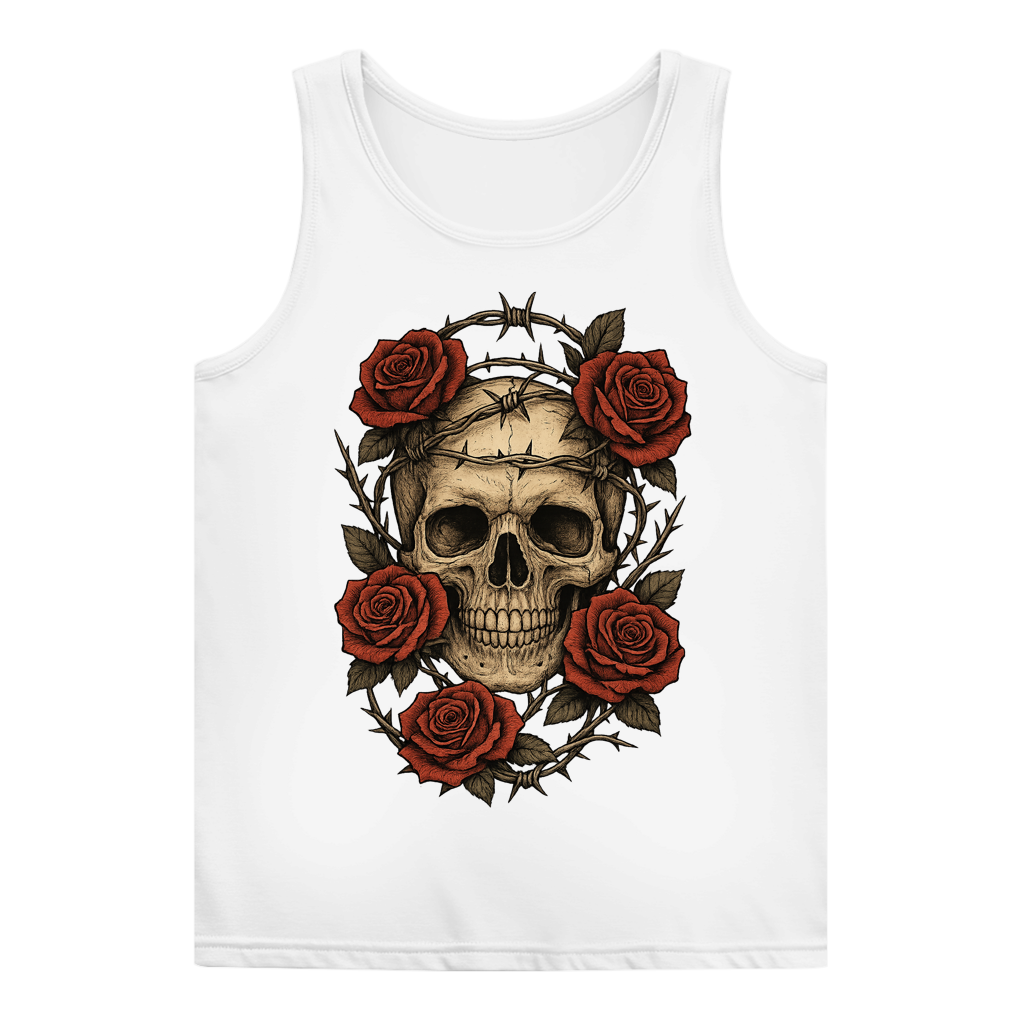 Damen Basic Tank Top Schädel mit Stacheldraht und Rosen