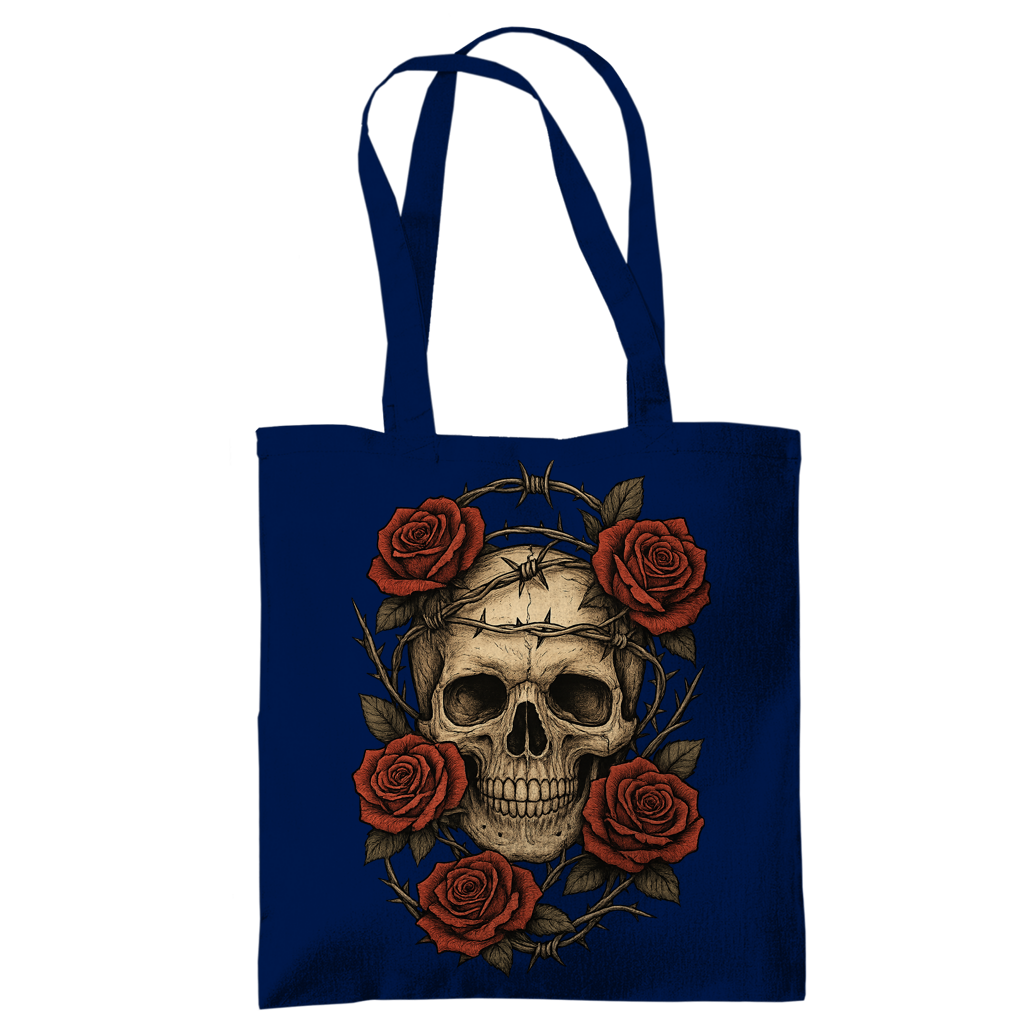 Tragetasche Schädel mit Stacheldraht und Rosen