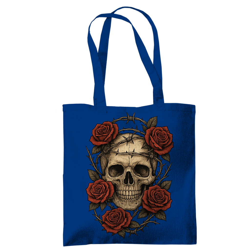 Tragetasche Schädel mit Stacheldraht und Rosen