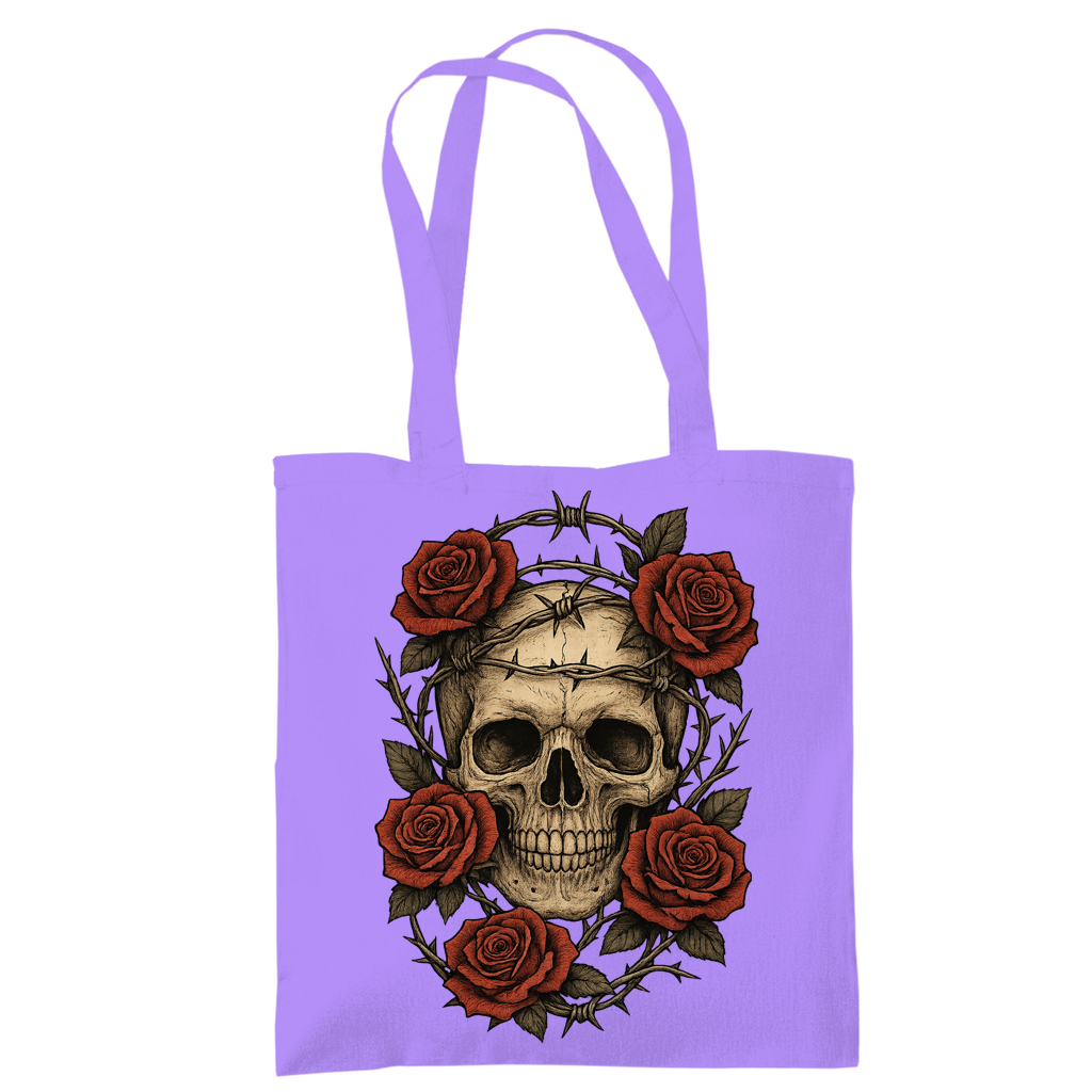 Tragetasche Schädel mit Stacheldraht und Rosen
