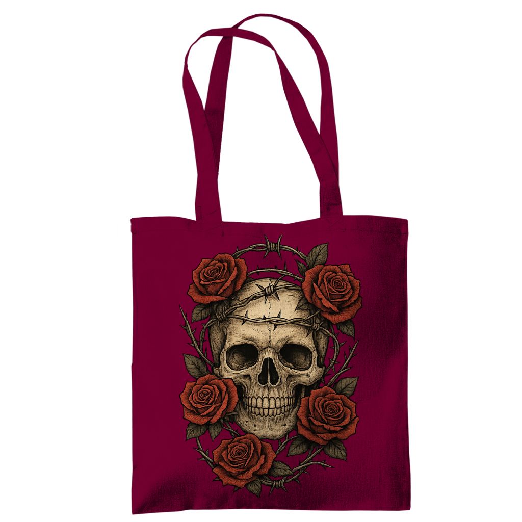 Tragetasche Schädel mit Stacheldraht und Rosen