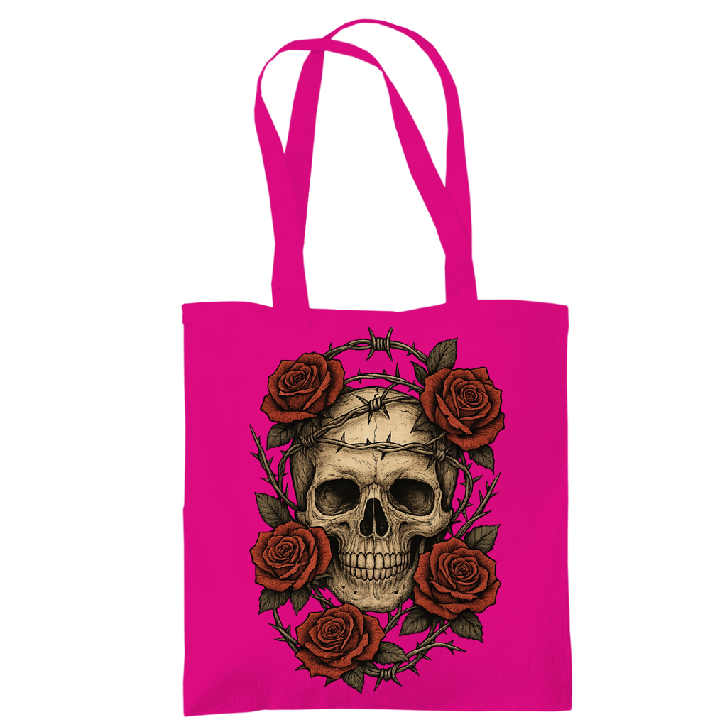 Tragetasche Schädel mit Stacheldraht und Rosen