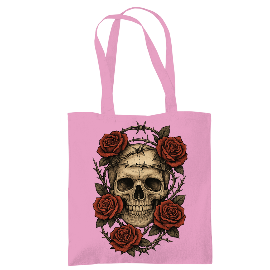 Tragetasche Schädel mit Stacheldraht und Rosen