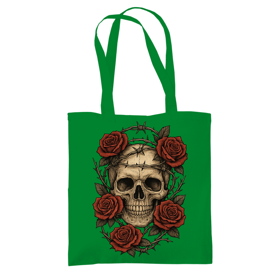 Tragetasche Schädel mit Stacheldraht und Rosen